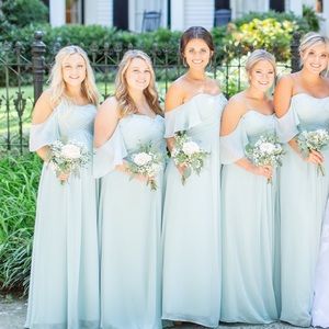 Off the shoulder Mori Lee bridesmaids dress 4/6